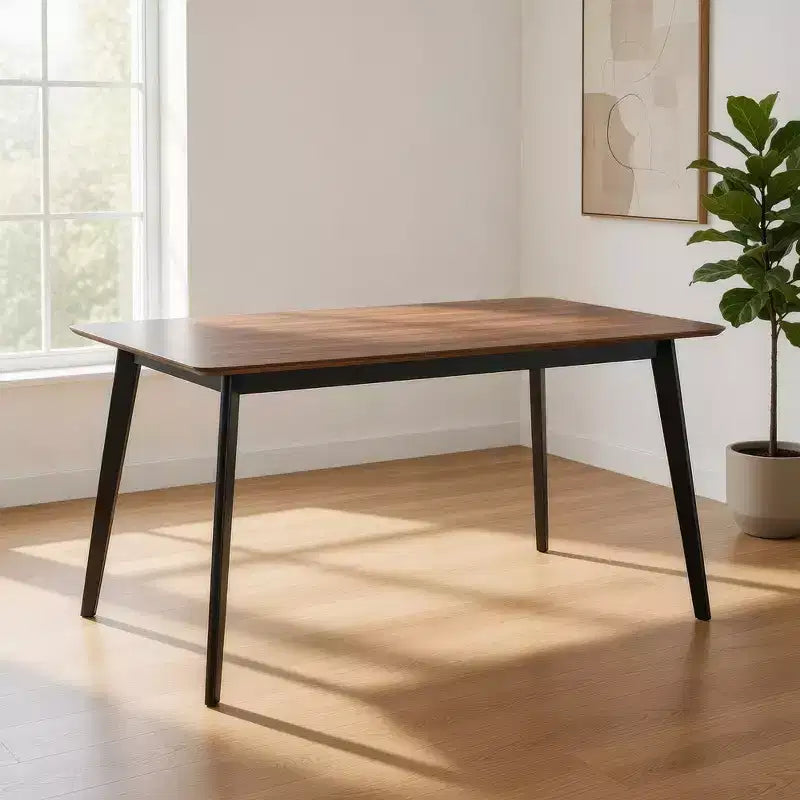 Table à manger rectangulaire de 59 pouces, plateau en noyer brun, pieds scandinaves noirs