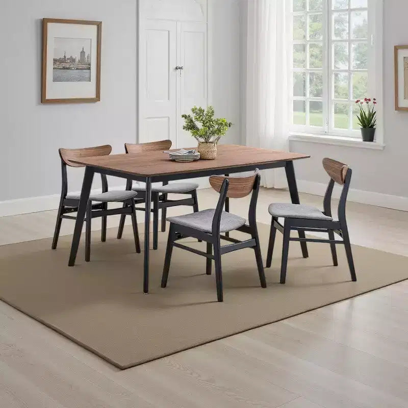 Table à manger rectangulaire de 59 pouces, plateau en noyer brun, pieds scandinaves noirs