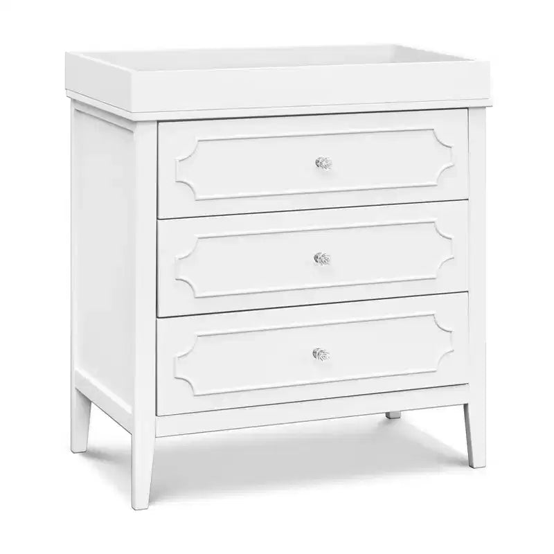 Commode à langer 3 tiroirs avec poignées en cristal, blanc