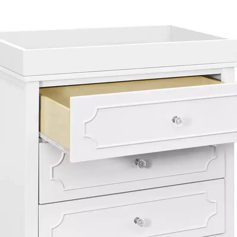 Commode à langer 3 tiroirs avec poignées en cristal, blanc
