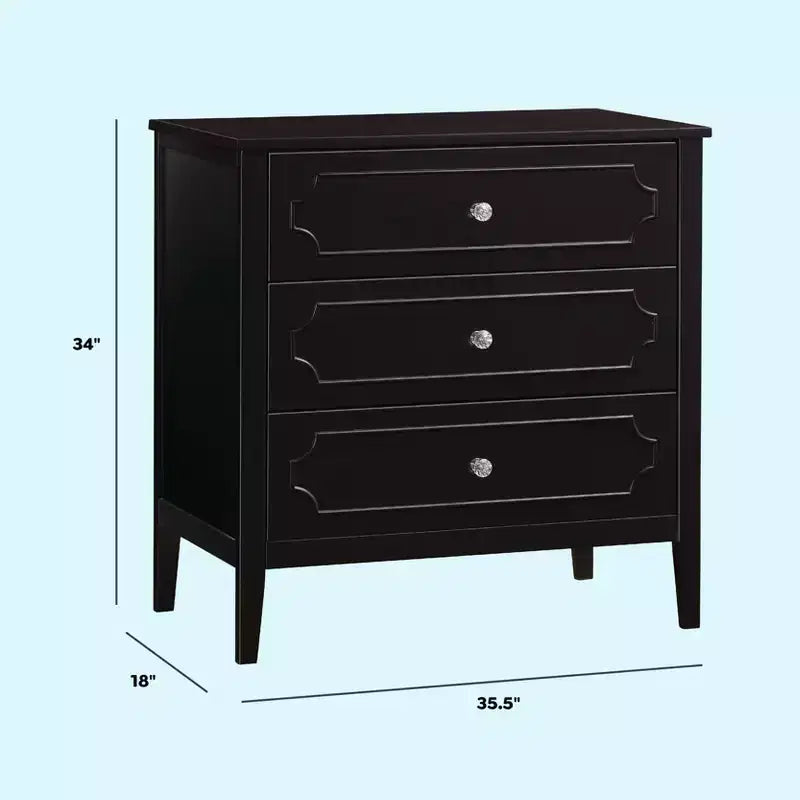 Commode à langer 3 tiroirs avec poignées en cristal, blanc