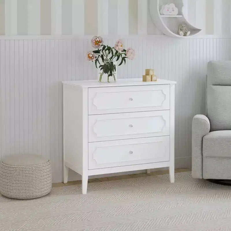 Commode à langer 3 tiroirs avec poignées en cristal, blanc