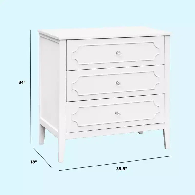 Commode à langer 3 tiroirs avec poignées en cristal, blanc
