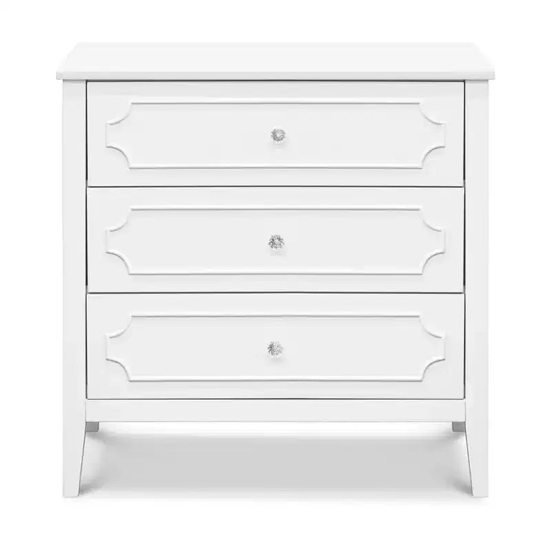 Commode à langer 3 tiroirs avec poignées en cristal, blanc
