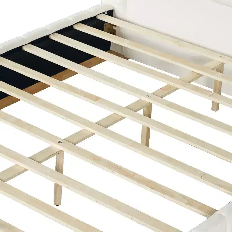 Lit à plateforme moderne en tissu rayé avec tête de lit rembourrée, Grand lit/Très grand lit