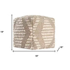 Pouf ottoman cube géométrique en coton, jute et laine ivoire et naturel de 45,7 cm