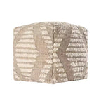 Pouf ottoman cube géométrique en coton, jute et laine ivoire et naturel de 45,7 cm