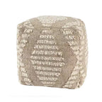 Pouf ottoman cube géométrique en coton, jute et laine ivoire et naturel de 45,7 cm