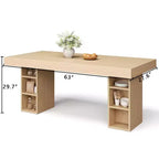 Table à manger rectangulaire en bois de 63 pouces avec rangement double face, pour 6 personnes, pour salle à manger ou bureau