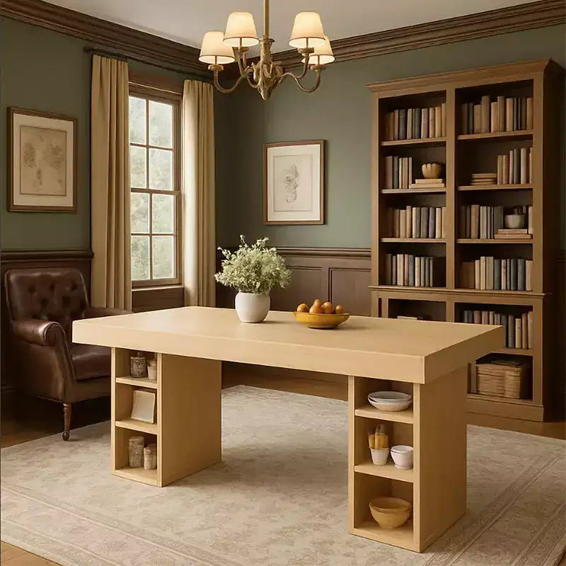 Table à manger rectangulaire en bois de 63 pouces avec rangement double face, pour 6 personnes, pour salle à manger ou bureau