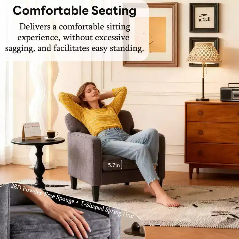 Fauteuil de lecture avec accoudoir et dossier, chaise longue confortable pour chambre à coucher, salle d'attente, salle de réception