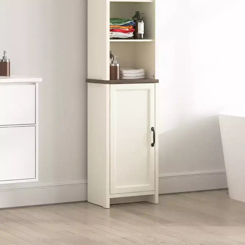 Meuble haut de salle de bain avec étagères ouvertes, chêne noueux ivoire, 39,6 cm (L) x 29,5 cm (P) x 161,8 cm (H)