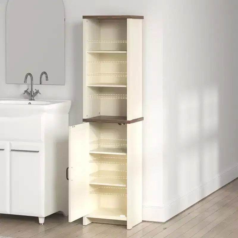 Meuble haut de salle de bain avec étagères ouvertes, chêne noueux ivoire, 39,6 cm (L) x 29,5 cm (P) x 161,8 cm (H)