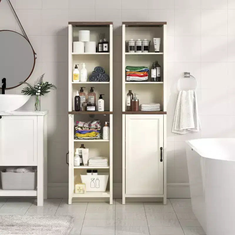 Meuble haut de salle de bain avec étagères ouvertes, chêne noueux ivoire, 39,6 cm (L) x 29,5 cm (P) x 161,8 cm (H)