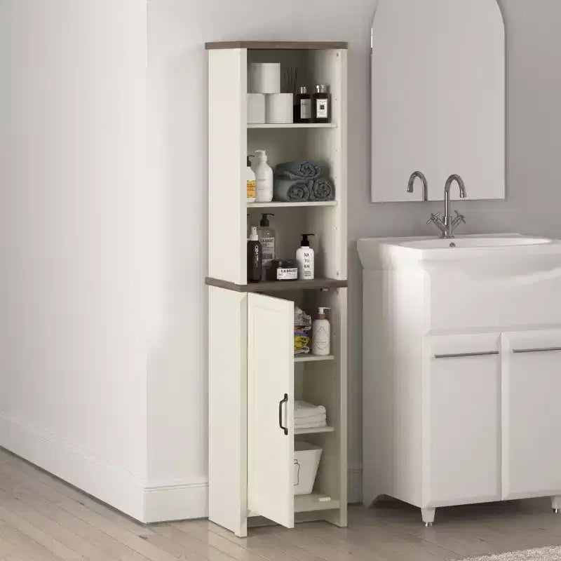 Meuble haut de salle de bain avec étagères ouvertes, chêne noueux ivoire, 39,6 cm (L) x 29,5 cm (P) x 161,8 cm (H)