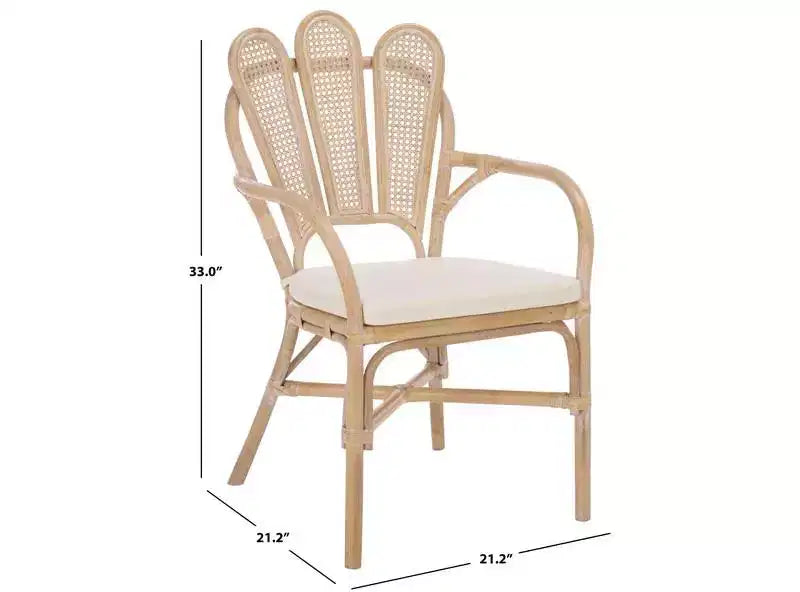 Fauteuil en rotin, ivoire blanchi, structure en bois et rotin avec coussin