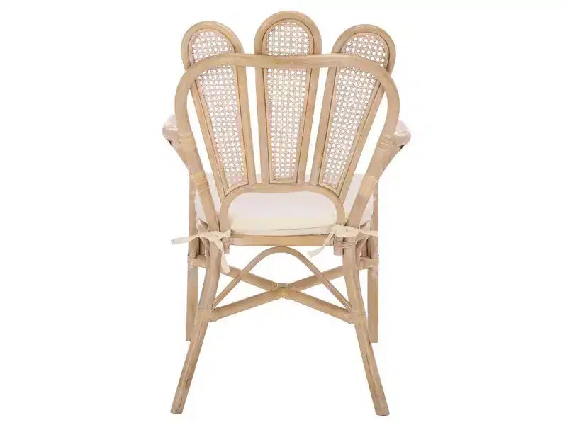 Fauteuil en rotin, ivoire blanchi, structure en bois et rotin avec coussin