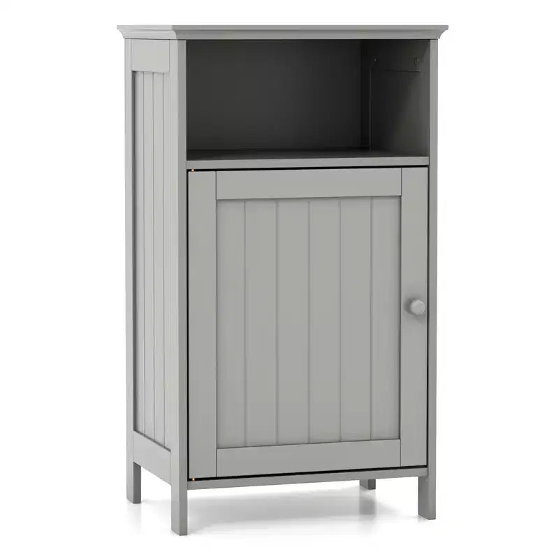 Meuble de Rangement Salle de Bain, Meuble Bas à Porte Unique avec Compartiment Ouvert et Étagère Réglable sur 3 Positions, Blanc/Gris