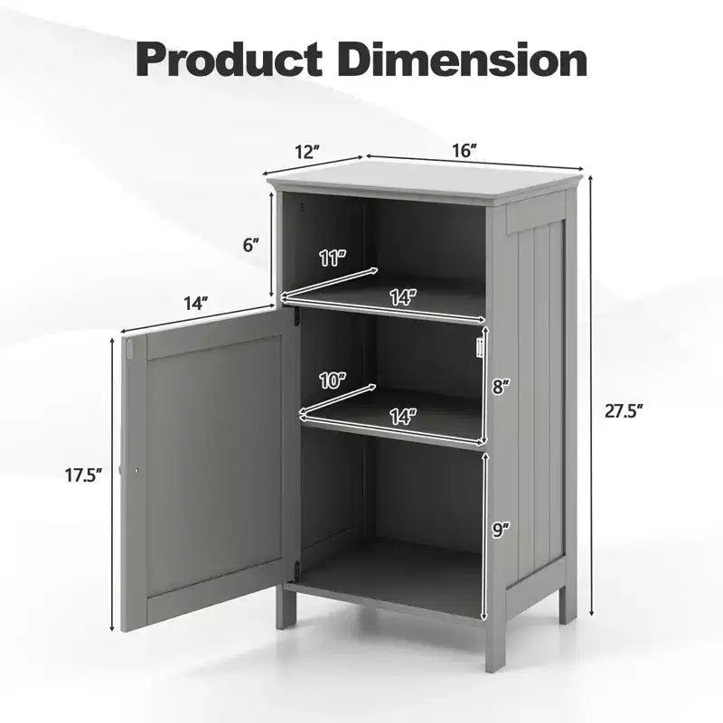 Meuble de Rangement Salle de Bain, Meuble Bas à Porte Unique avec Compartiment Ouvert et Étagère Réglable sur 3 Positions, Blanc/Gris