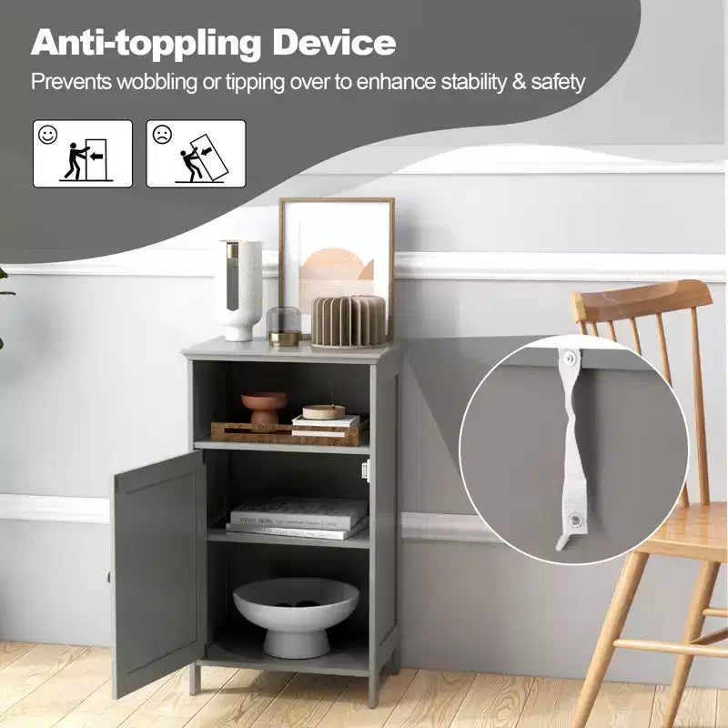 Meuble de Rangement Salle de Bain, Meuble Bas à Porte Unique avec Compartiment Ouvert et Étagère Réglable sur 3 Positions, Blanc/Gris