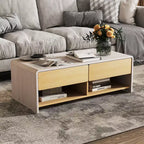 Table basse avec 2 tiroirs et 2 étagères de rangement, table de cocktail rectangulaire pour salon