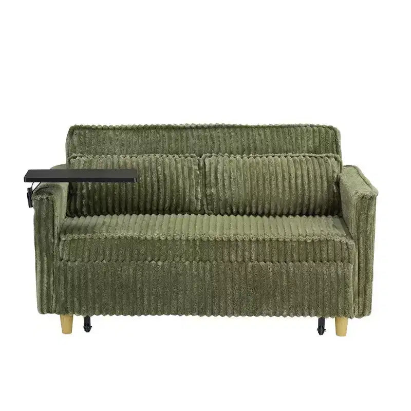 Canapé convertible compact, canapé-lit en velours côtelé avec plateau de table mobile et port USB, causeuse multifonctionnelle pour salon
