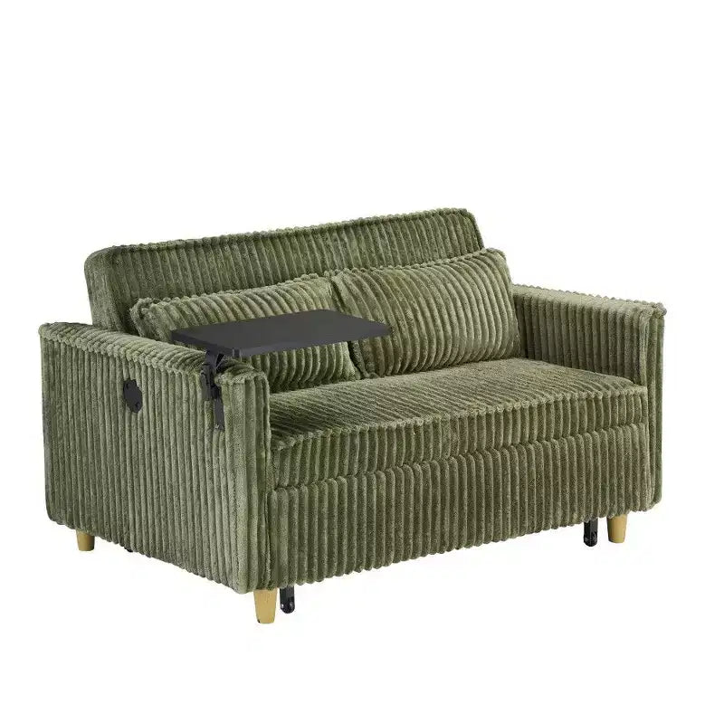 Canapé convertible compact, canapé-lit en velours côtelé avec plateau de table mobile et port USB, causeuse multifonctionnelle pour salon