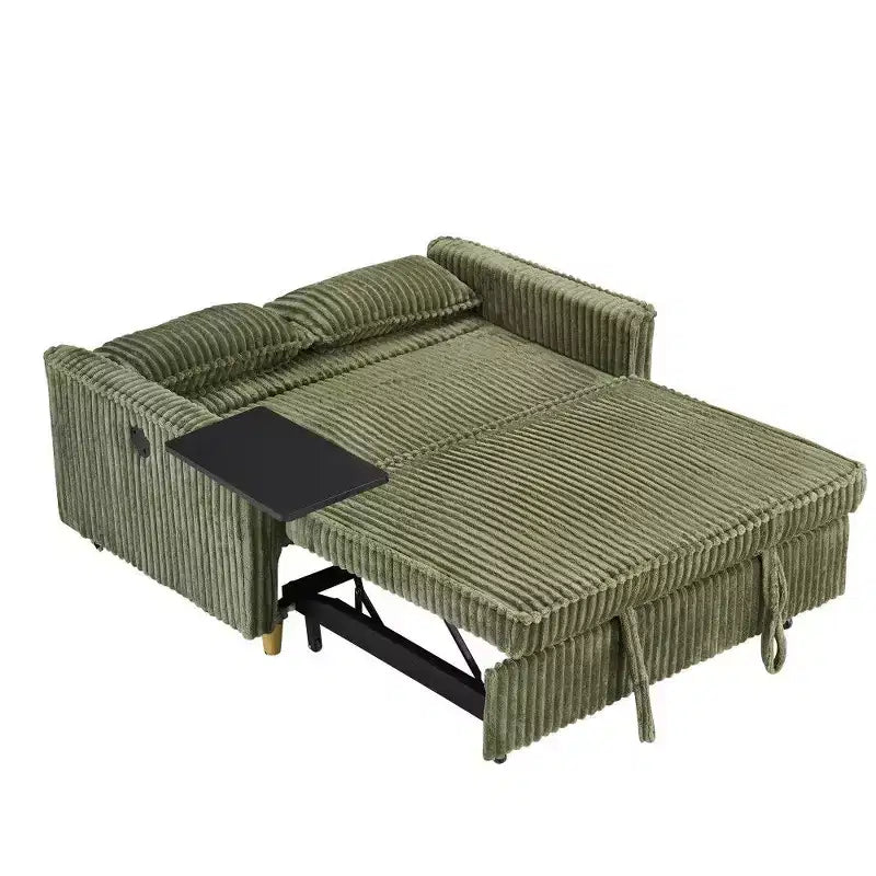 Canapé convertible compact, canapé-lit en velours côtelé avec plateau de table mobile et port USB, causeuse multifonctionnelle pour salon