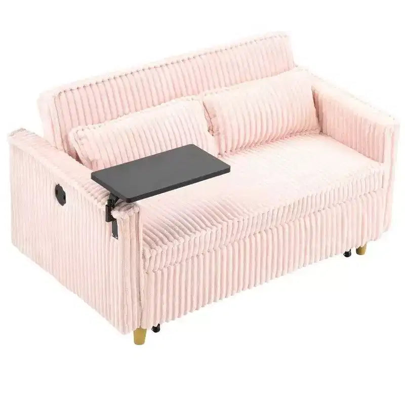 Canapé convertible compact, canapé-lit en velours côtelé avec plateau de table mobile et port USB, causeuse multifonctionnelle pour salon