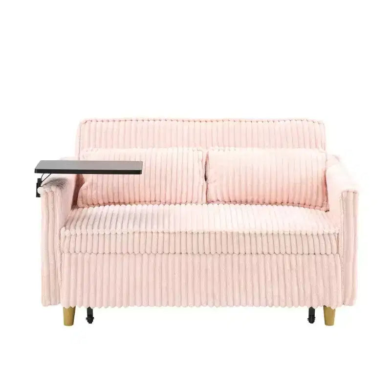 Canapé convertible compact, canapé-lit en velours côtelé avec plateau de table mobile et port USB, causeuse multifonctionnelle pour salon