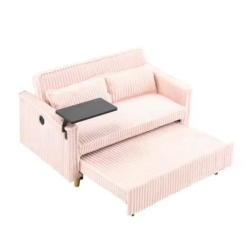 Canapé convertible compact, canapé-lit en velours côtelé avec plateau de table mobile et port USB, causeuse multifonctionnelle pour salon