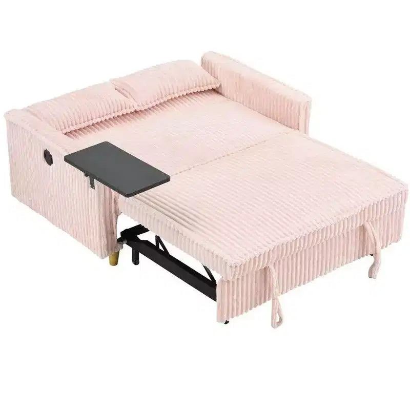 Canapé convertible compact, canapé-lit en velours côtelé avec plateau de table mobile et port USB, causeuse multifonctionnelle pour salon