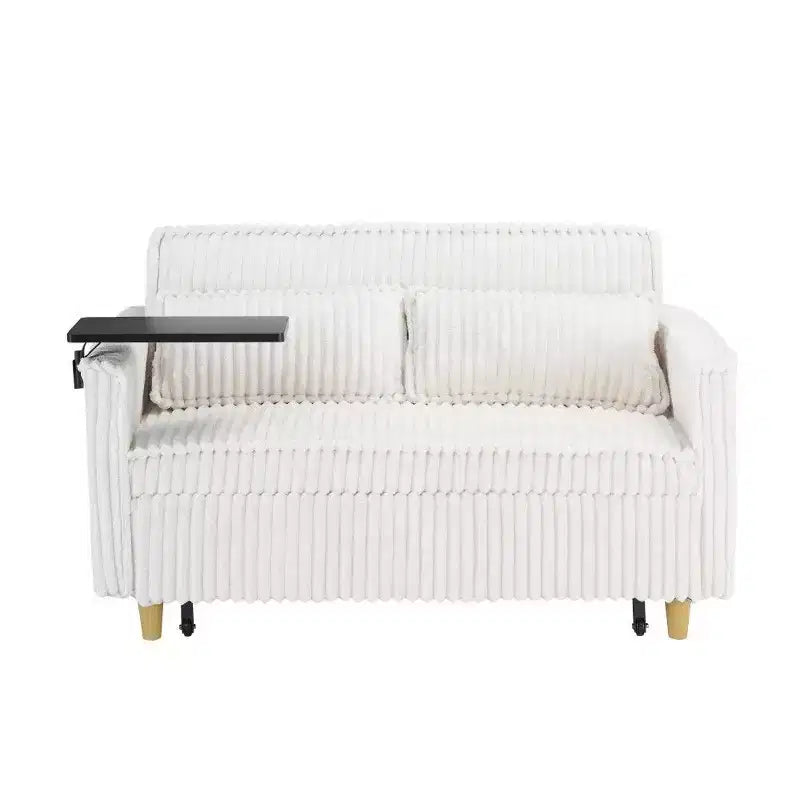 Canapé convertible compact, canapé-lit en velours côtelé avec plateau de table mobile et port USB, causeuse multifonctionnelle pour salon
