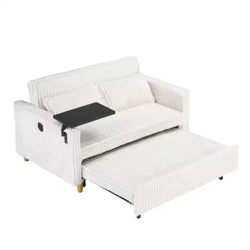 Canapé convertible compact, canapé-lit en velours côtelé avec plateau de table mobile et port USB, causeuse multifonctionnelle pour salon