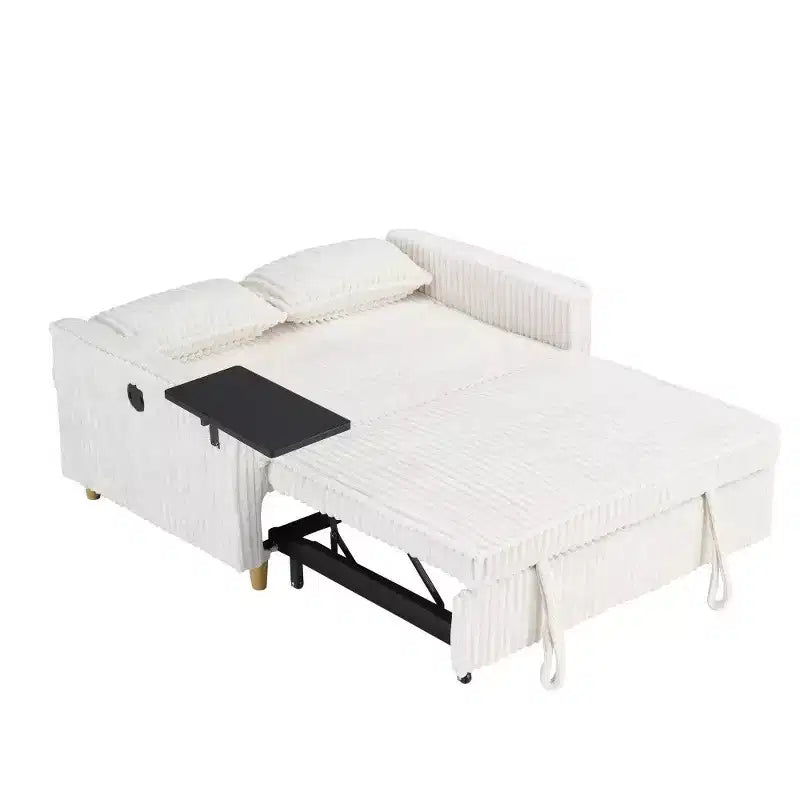 Canapé convertible compact, canapé-lit en velours côtelé avec plateau de table mobile et port USB, causeuse multifonctionnelle pour salon