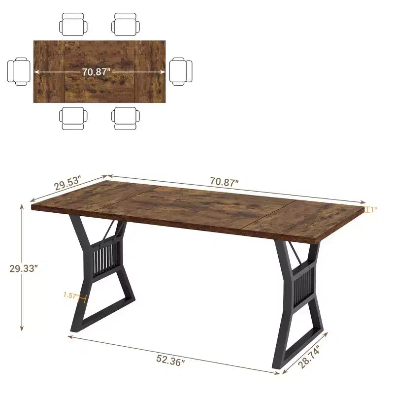 Table de salle à manger de ferme de 180 cm pour 4-6 personnes, table de cuisine avec pieds en métal robustes pour salon, salle à manger
