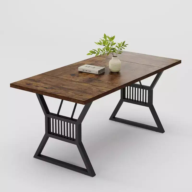 Table de salle à manger de ferme de 180 cm pour 4-6 personnes, table de cuisine avec pieds en métal robustes pour salon, salle à manger