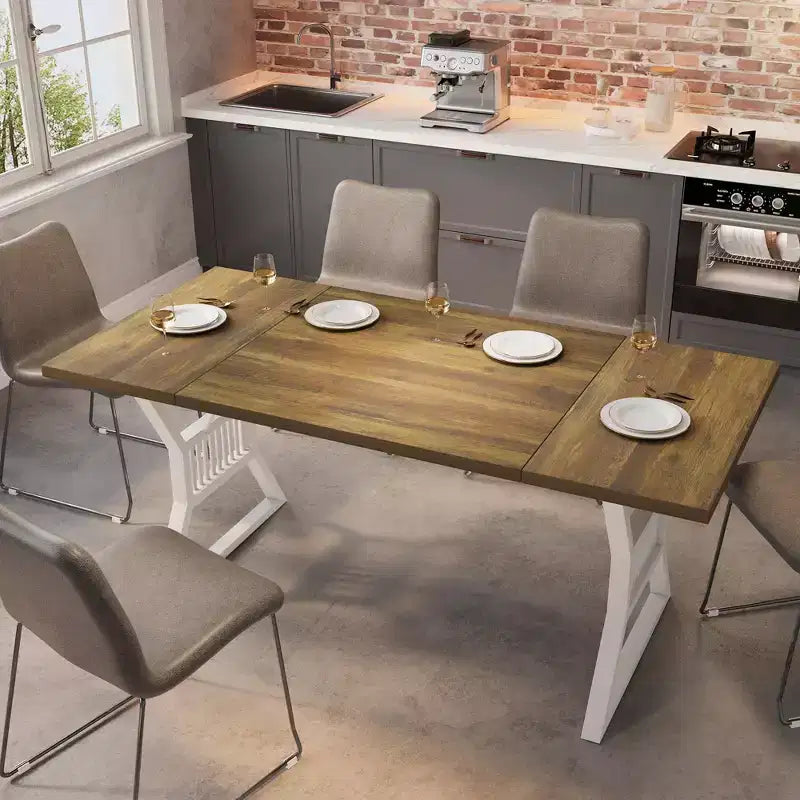 Table de salle à manger de ferme de 180 cm pour 4-6 personnes, table de cuisine avec pieds en métal robustes pour salon, salle à manger