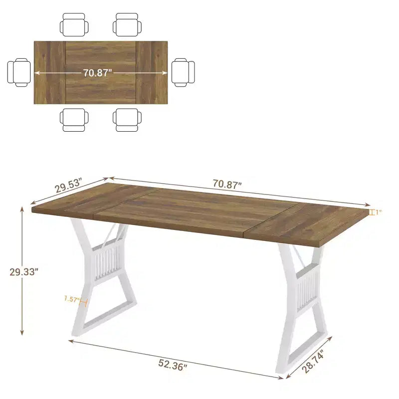 Table de salle à manger de ferme de 180 cm pour 4-6 personnes, table de cuisine avec pieds en métal robustes pour salon, salle à manger