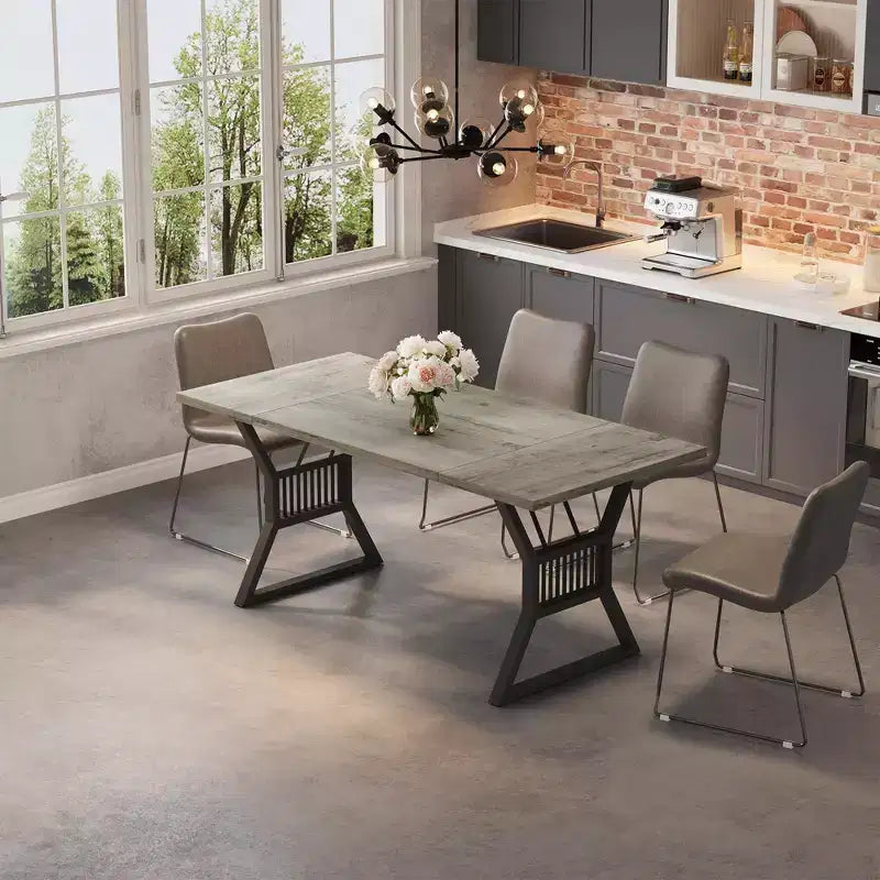 Table de salle à manger de ferme de 180 cm pour 4-6 personnes, table de cuisine avec pieds en métal robustes pour salon, salle à manger