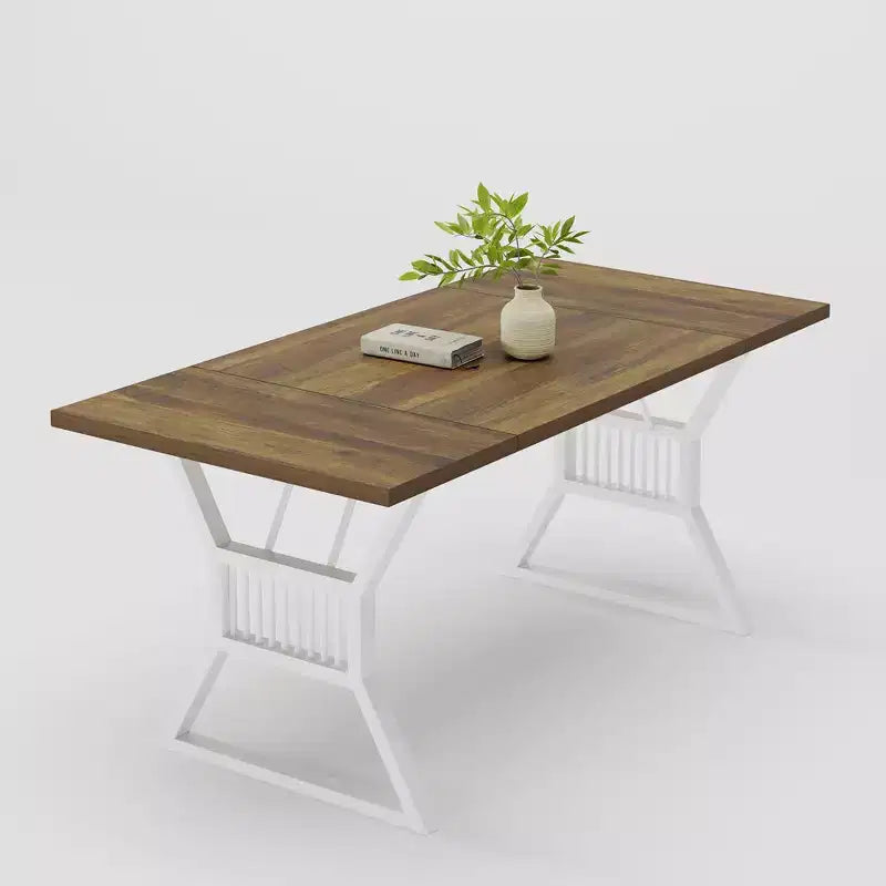 Table de salle à manger de ferme de 180 cm pour 4-6 personnes, table de cuisine avec pieds en métal robustes pour salon, salle à manger