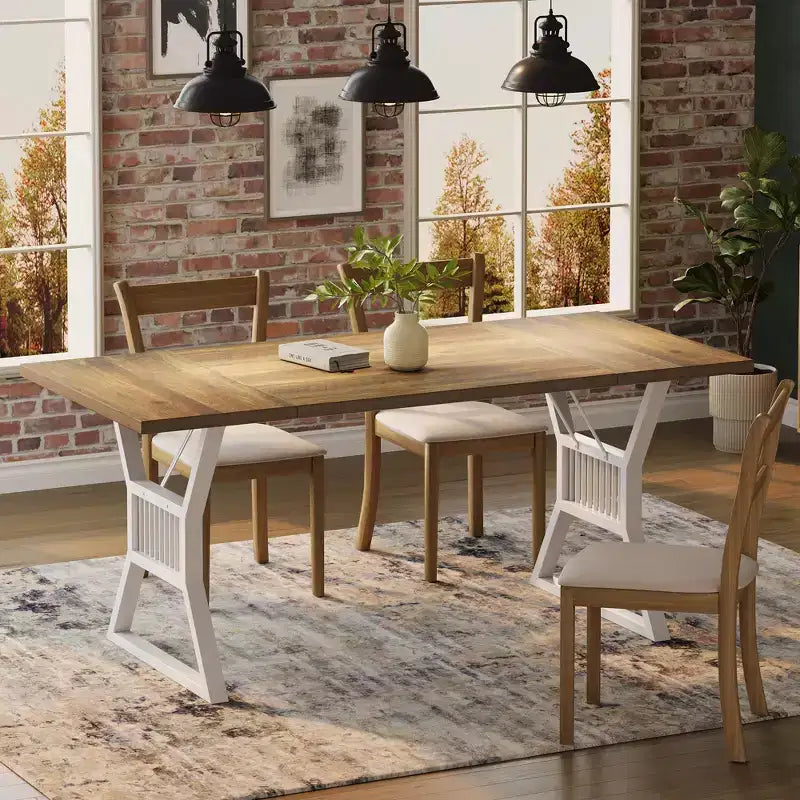 Table de salle à manger de ferme de 180 cm pour 4-6 personnes, table de cuisine avec pieds en métal robustes pour salon, salle à manger