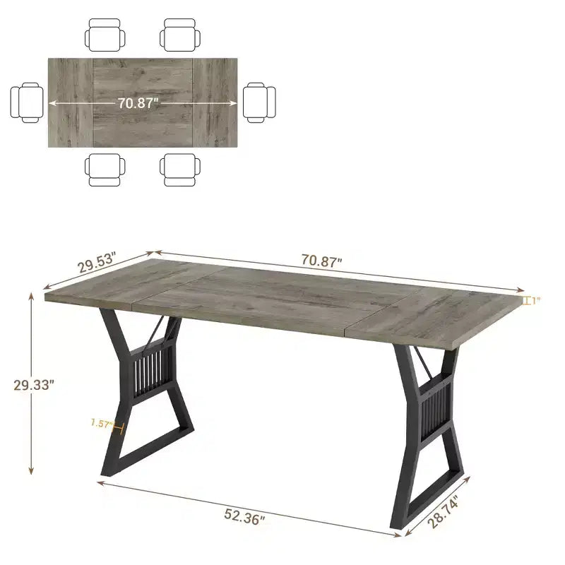 Table de salle à manger de ferme de 180 cm pour 4-6 personnes, table de cuisine avec pieds en métal robustes pour salon, salle à manger