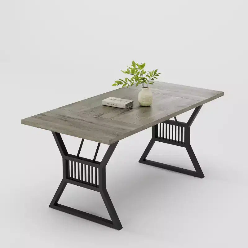Table de salle à manger de ferme de 180 cm pour 4-6 personnes, table de cuisine avec pieds en métal robustes pour salon, salle à manger