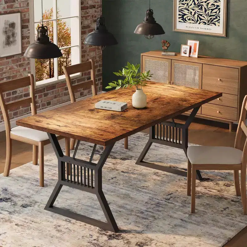Table de salle à manger de ferme de 180 cm pour 4-6 personnes, table de cuisine avec pieds en métal robustes pour salon, salle à manger
