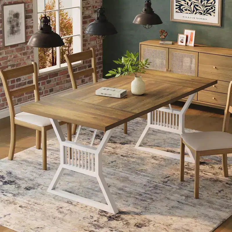 Table de salle à manger de ferme de 180 cm pour 4-6 personnes, table de cuisine avec pieds en métal robustes pour salon, salle à manger