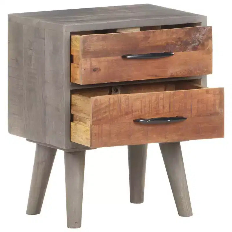 Table de chevet grise 40x30x50 cm en bois de manguier massif brut