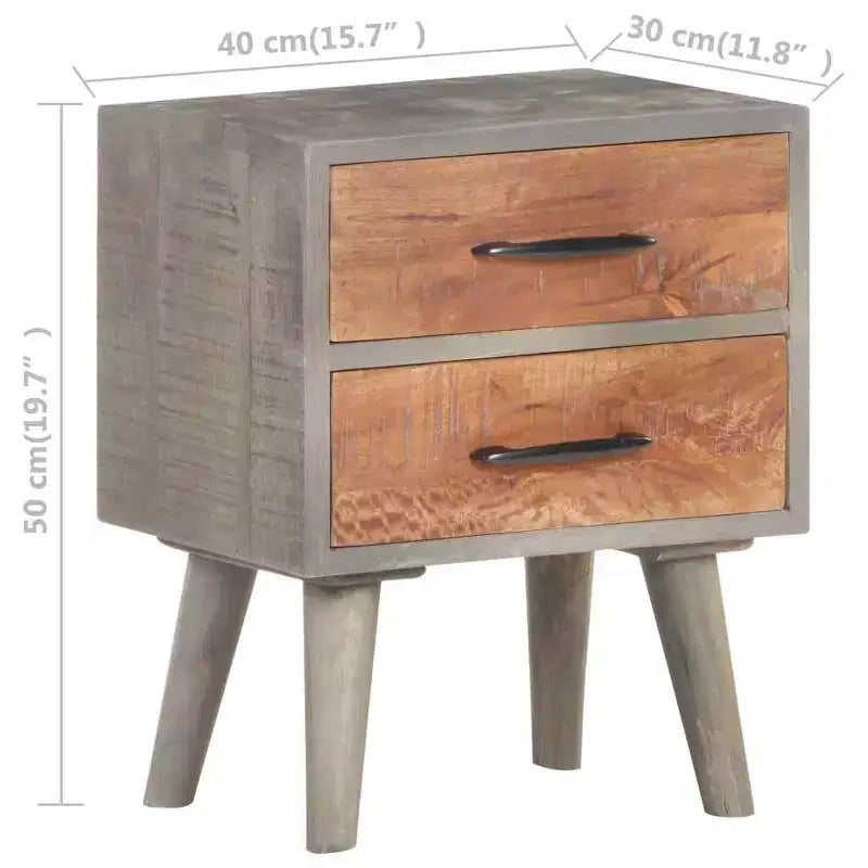 Table de chevet grise 40x30x50 cm en bois de manguier massif brut