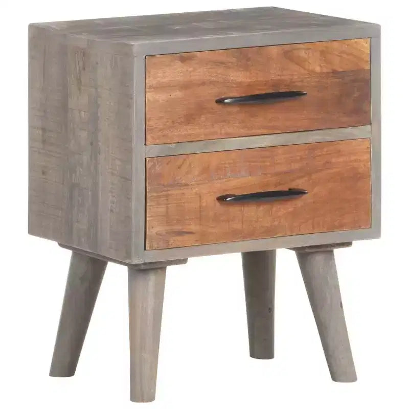 Table de chevet grise 40x30x50 cm en bois de manguier massif brut