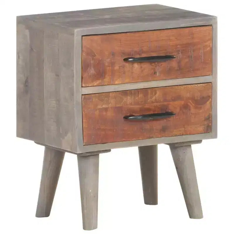 Table de chevet grise 40x30x50 cm en bois de manguier massif brut